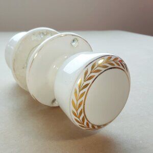 Pair of Vintage Porcelain Doorknobs - white, with gold leaves pattern
